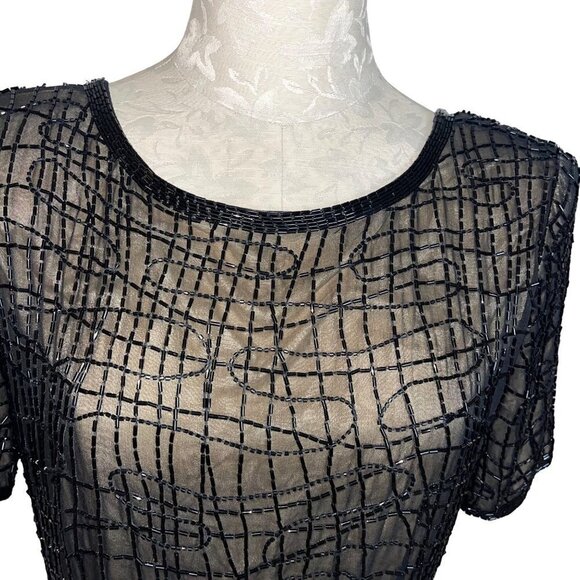 A.J. Bari Womens Dress Black Size 12 Vintage Beaded Shift Pure Silk Cocktail - Picture 8 of 16